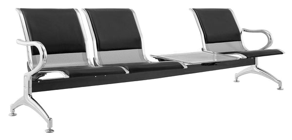 online Banc de salle d'attente 3 places pour bureau avec coussin et table basse en acier et simili cuir argent/noir