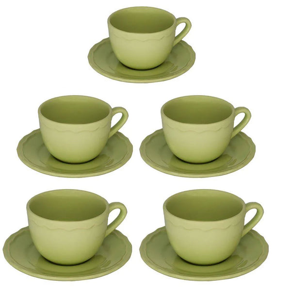 online Set 5 Tazze da The con Piattino Ø9,5xh7 cm in Gres Porcellanato Juliet Verde Pastello