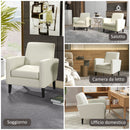 Poltrona Moderna da Camera con Braccioli 66x72x74 cm in Tessuto Crema