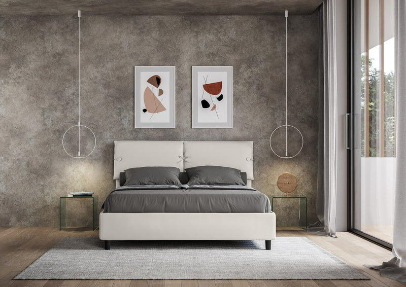 Letto Matrimoniale con Alzata Comoda Imbottito in Similpelle Sleeper Bianco Varie Misure