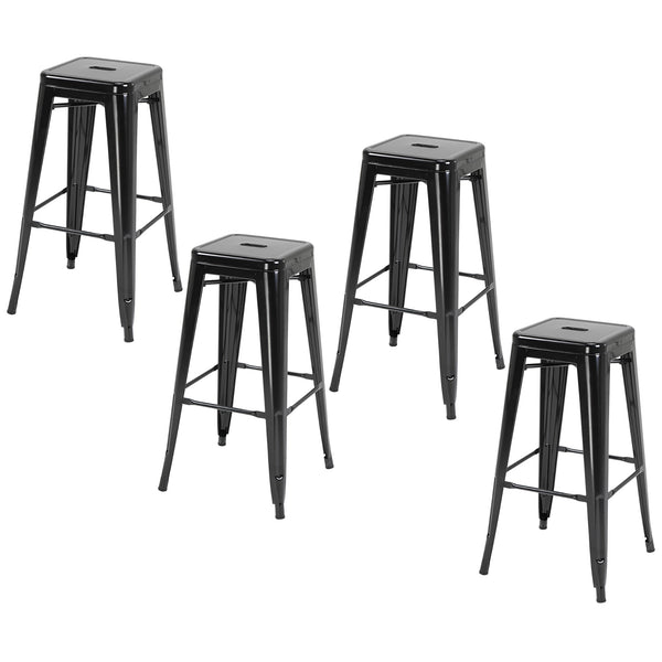 acquista Lot de 4 tabourets de bar 43x43x76 cm avec repose-pieds en métal noir