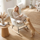 Sedia a Dondolo Imbottita 66x90x90 cm con Tasche Laterali e Schienale Alto in Velluto Teddy Bianco Crema      