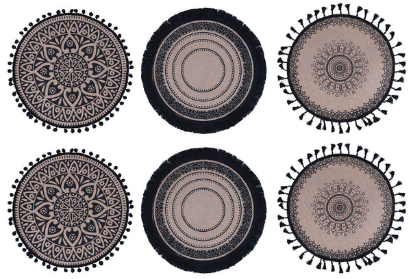 sconto Lot de 6 sets de table Ø38 cm en Jute VdE Tivoli 1996 Noir, Noir et Beige