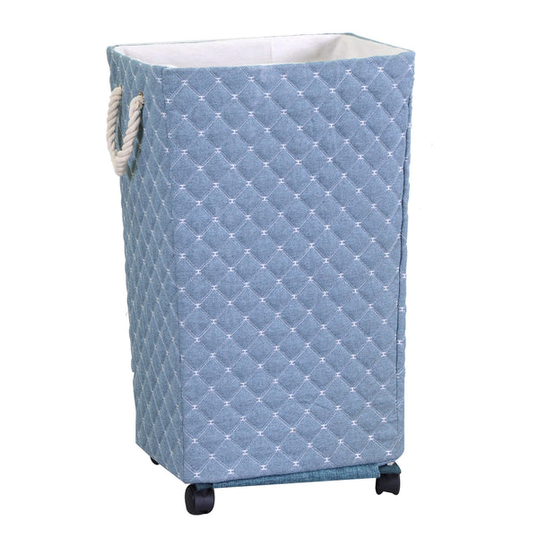 prezzo Panier à linge rectangulaire en tissu bleu clair avec roulettes 40x30xh70 cm