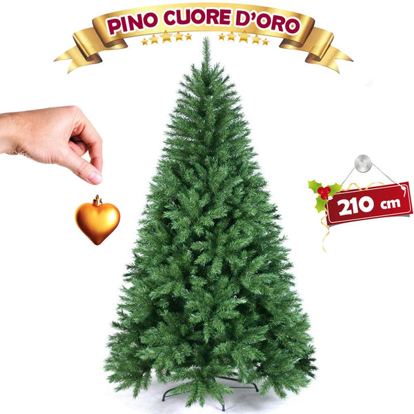 sconto Albero Di Natale 210 Cm Pino Cuore D'oro Verde Folto 975 Rami Base A Croce