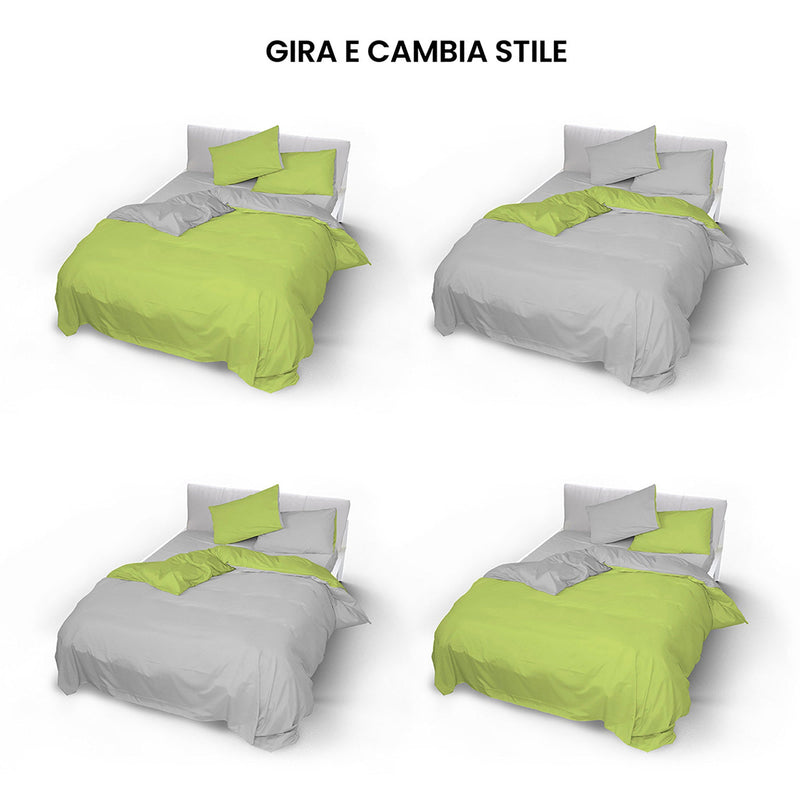 Copripiumino con Sacco e Federe Doubleface Verde Acido\/Grigio Chiaro Varie Misure