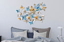 Pannello da Muro Farfalle Oro e Celeste 132x3,5x95,5 cm in Ferro 