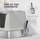 Lettiera per Gatti Chiusa 52,4x41,3x39,8 cm con Coperchio Ribaltabile Doppia Porta Paletta in Acciaio Inox Grigio Chiaro      