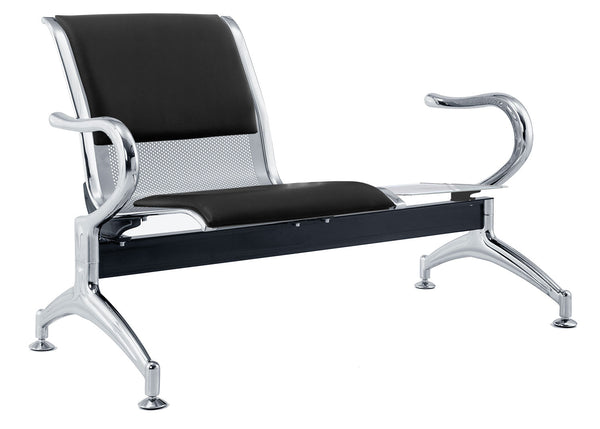 acquista Banc de salle d'attente 1 place bureau avec coussin et table basse en acier et simili cuir argent/noir