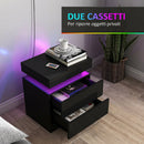 Set 2 Comodini 45x35x52 cm LED a 16 Colori e 4 Modalità con 2 Cassetti in Legno Nero      