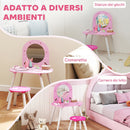 Set Toeletta Trucco Bambina 3-6 Anni 60x43,5x83 cm con Sgabello Specchio Infrangibile Design con Cuori in MDF Rosa      
