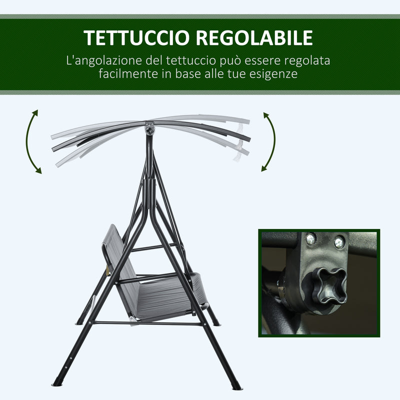 Dondolo da Giardino 3 Posti 172x110x153 cm con Tettuccio Inclinabile Grigio   