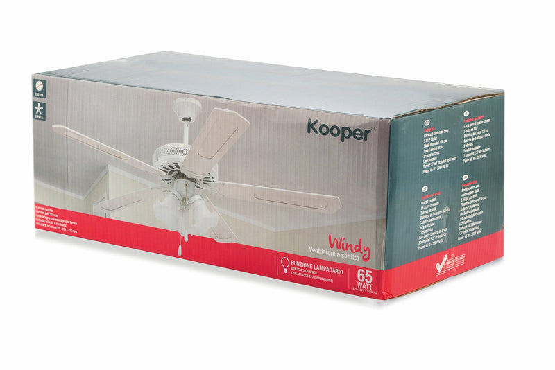 Ventilatore da Soffitto con 5 Pale e Lampada Ø130cm 3 Velocità  Kooper Windy