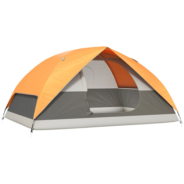 sconto Tenda da Campeggio per 3 Persone Impermeabile 205x275x135H cm con Tasche e Gancio per Lanterna Arancione