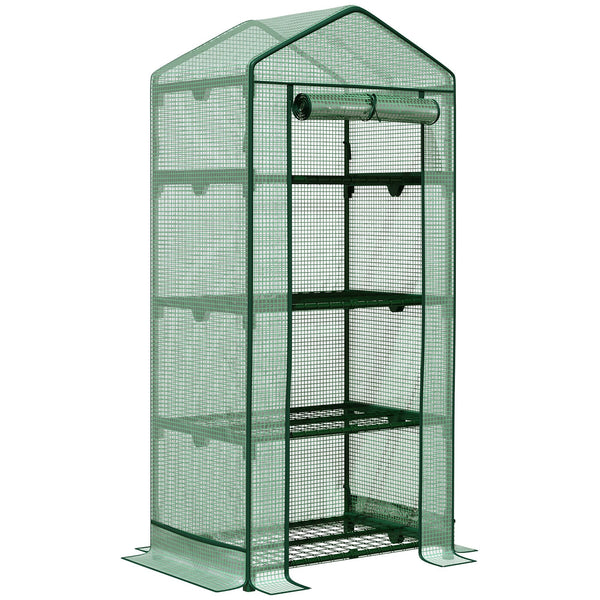 sconto Serre de jardin 4 étagères 69x49x158 cm en acier vert