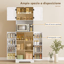Credenza da Cucina Alta Stile Country 60x40x181,5 cm 2 Armadietti e 8 Portaspezie in MDF Bianco      