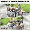 Tavolo da Giardino Allungabile 80-160x80x75 cm per 4-6 Persone con Piano a Doghe in Alluminio Nero      