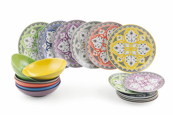 Service de Table 18 Pièces en Porcelaine et Grès Multicolore VdE Tivoli 1996 Maroc prezzo