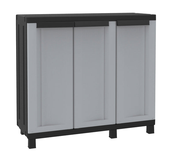 online Armoire d'extérieur modulable 102x39x91,5 cm 3 portes 1 étagère en polypropylène Twist gris et noir