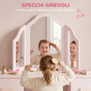 Toeletta per Bambini 3+ Anni 79,5x33x90,7 cm con Sgabello Specchi Cassetti e Armadietti in MDF Rosa      