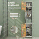 Mobile Bagno a Colonna 35x30x170 cm con 2 Armadietti e Ripiani Regolabili Scomparti Aperti in MDF Bianco      