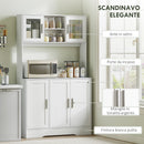 Mobile Dispensa 108x35x180 cm con 4 Armadietti 2 Ripiani Aperti e Piano da Lavoro in Legno e Vetro Bianco      