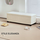 Panca Fondo Letto 112x42x40 cm con Spazio Contenitore da 84L in Tessuto Effetto Velluto a Coste e Acciaio Beige      