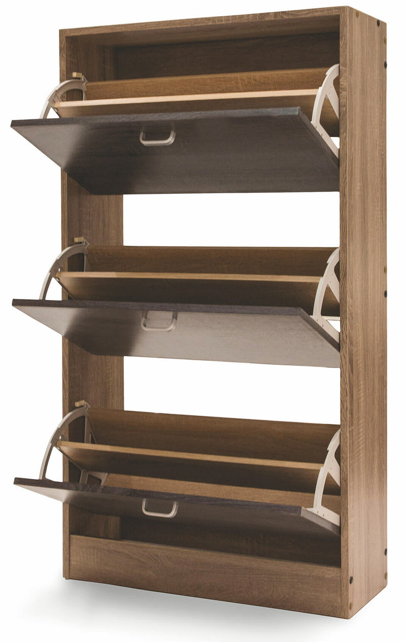 Scarpiera 3 Scomparti in MDF 63x24x115 cm Soriani Marrone Chiaro e Scuro