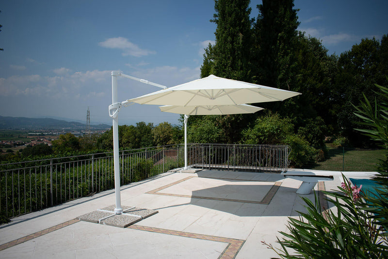 Ombrellone da Giardino Decentrato Ø3,5m in Alluminio Telo in Poliestere Mosini Jazz Bianco