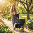 Passeggino per Cani Pieghevole 77x44x102 cm con Portabicchieri e Cestello in Acciaio e Tessuto Oxford Nero      