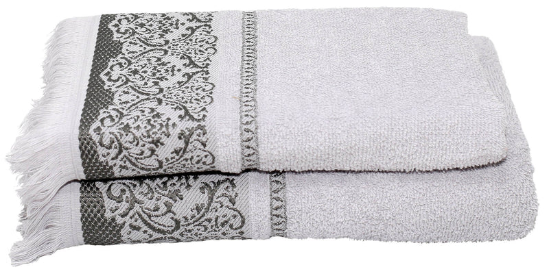 Set Spugna Asciugamani Ospite + Salvietta Kate Frangia Fumo