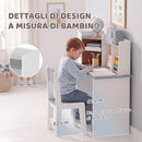 Set Scrivania 90x39x95 cm e Sedia per Bambini con Portapenne Supporto Regolabile per Tablet Armadietti e Bacheca in MDF Grigio      