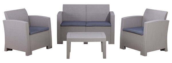 sconto Salon de jardin en résine, canapé 2 fauteuils et table basse Taddei Iseo gris clair