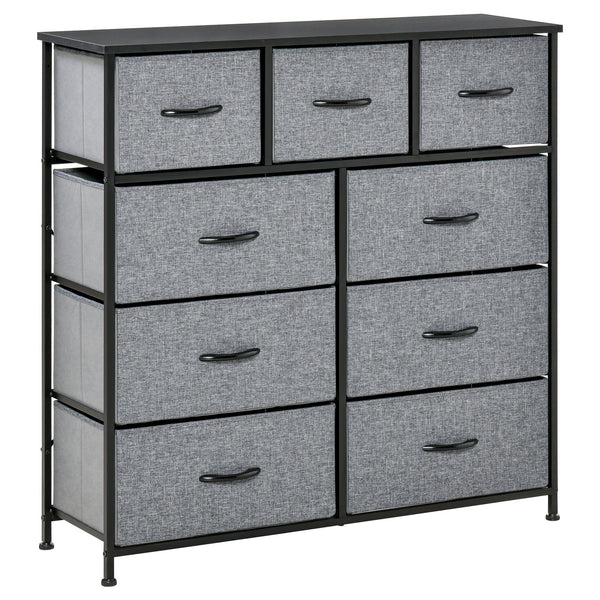 prezzo Cassettiera 9 Cassetti in Tessuto Pieghevoli Struttura in Acciaio 100x30x100 cm Nero e Grigio