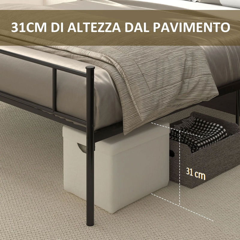 Struttura Letto Matrimoniale 160x200 cm in Acciaio con Doghe Integrate Nero