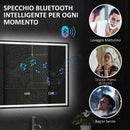 Specchio da Bagno Antiappannante 80x60 cm con Luce LED Regolabile Speaker Bluetooth Pulsanti Touch in Vetro      