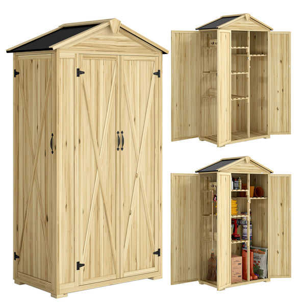 Armadio da Giardino 93x53x168 cm a 3 Ante con 4 Ripiani e Ganci in Legno di Abete Naturale acquista