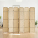 Paravento Divisorio da Interni Pieghevole 240x170 cm a 6 Ante Intrecciato in PP e Legno Beige      