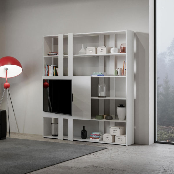 acquista Libreria Moderna 5 Ripiani con Pannello per TV 178x36x204 cm in nobilitato Bianco