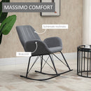 Sedia a Dondolo Imbottita 65x80x88 cm in Metallo e Tessuto Grigio