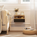 Set di 2 Comodini Sospesi 35x32x22,5 cm con Cassetto e Mensola Aperta in Legno Nero e Rovere      