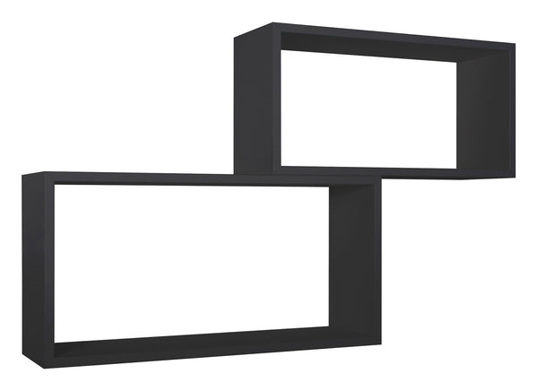 sconto Set 2 Mensole Cubo da Parete Rettangolare in Fibra di Legno Bislungo Nero