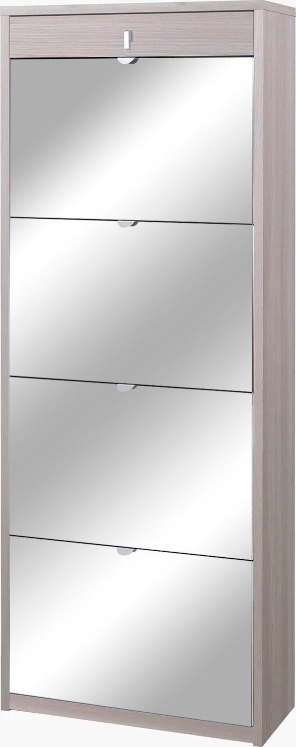 sconto Meuble à Chaussures 4 Portes avec Miroir 1 Tiroir 63x164x29 cm Orme Clair