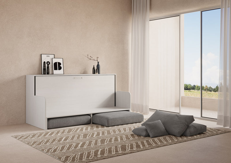 Letto Singolo A Scomparsa Kando Con Divano Con Materasso Bianco Frassino e Grigio      
