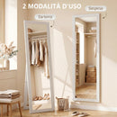 Specchio da Terra a Figura Intera 37x40x155 cm con Cornice e Supporto in Legno MDF e Vetro Bianco      