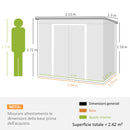 Capanno Attrezzi con Tetto Inclinato 213x130x172 cm 2 Ingressi e Prese d'Aria in Acciaio Grigio Scuro      