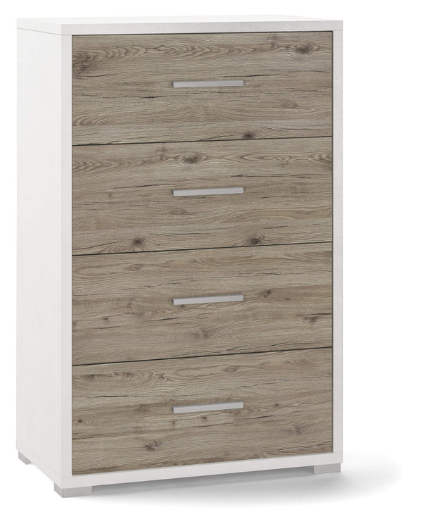 sconto Commode 4 Tiroirs 71x110x41 cm Oxyde Blanc/Chêne Naturel