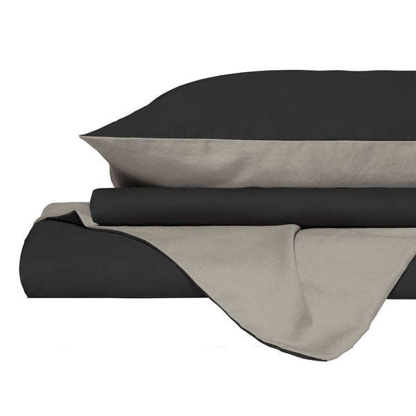 prezzo Copripiumino con Sacco e Federe in Tinta Unita Double Face Linea Vera Fumo e Grigio Chiaro