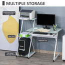 Scrivania da Ufficio Porta PC 116,5x54,5x100 cm con Mensole e Piano in Vetro  Bianca