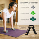Set 6 Pesi Manubri con Supporto Coppie da 3-4-5 Kg in Metallo Verde e Nero   
